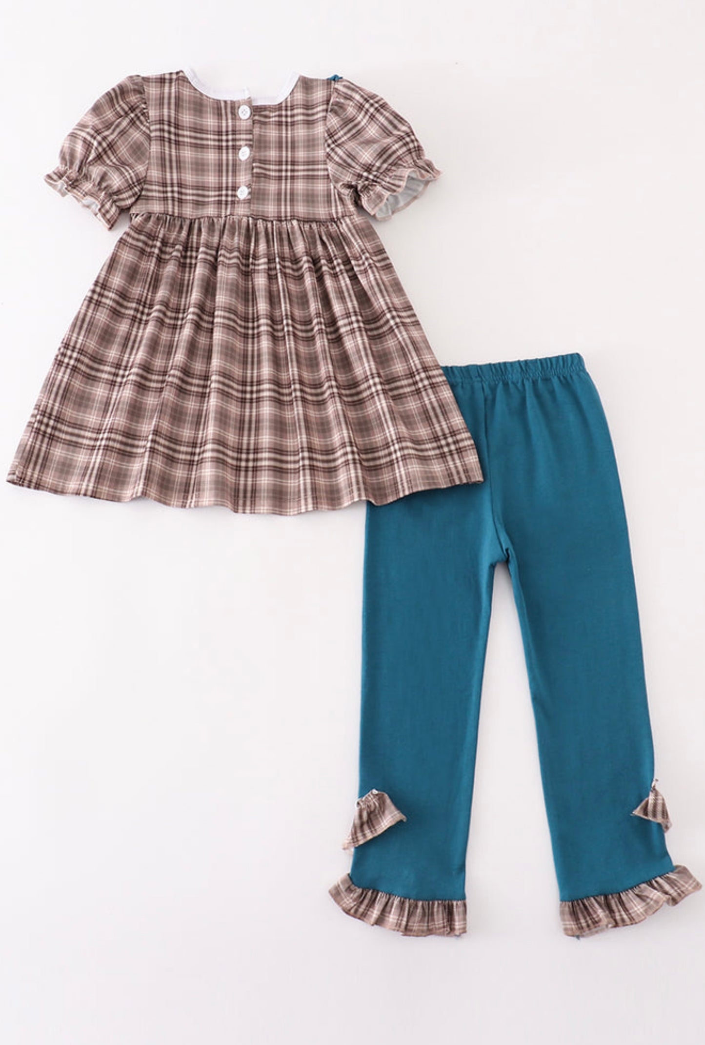 Plaid turkey french knot girl set