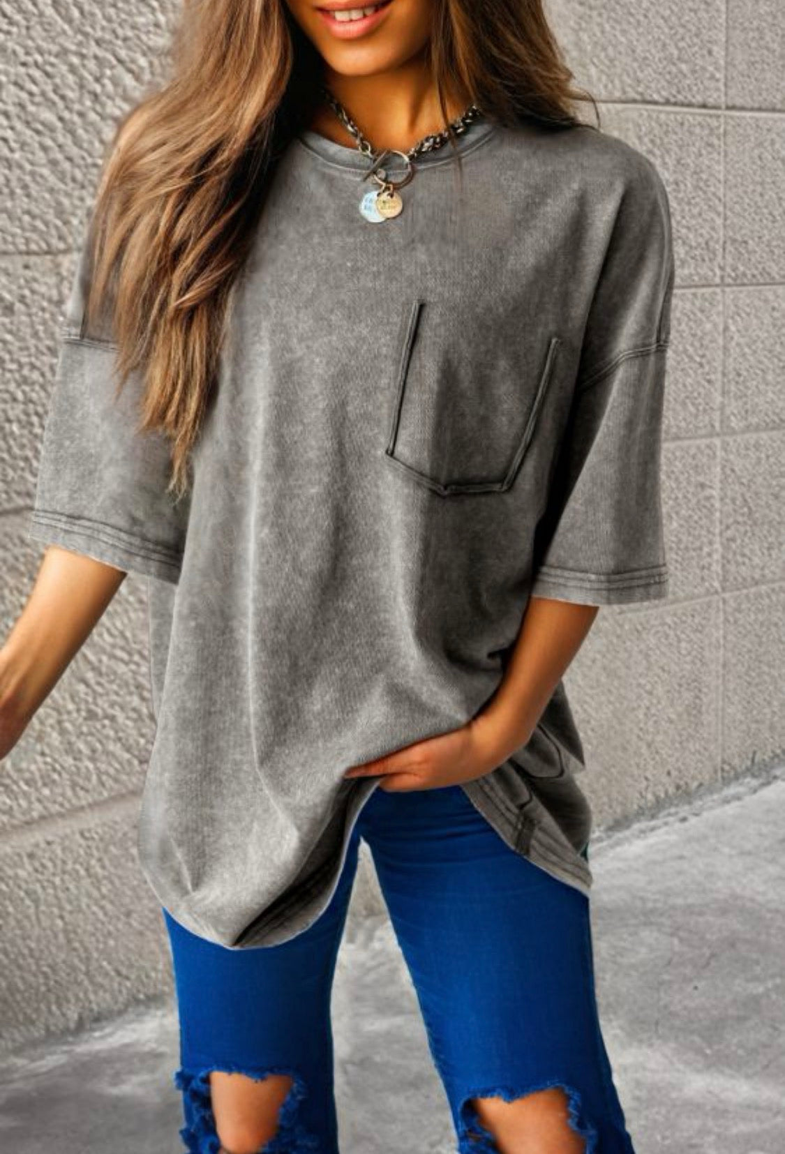 Gray mineral wash boyfriend vintage t shirt