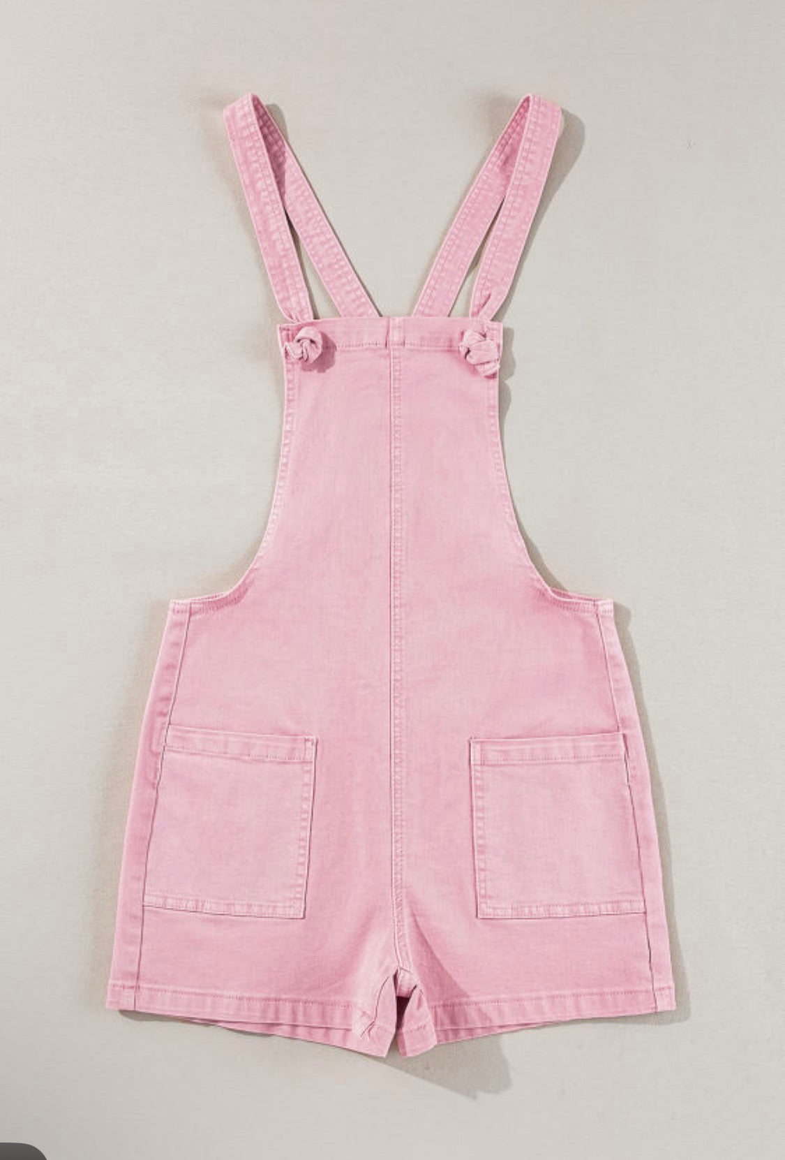 Pink knot strap denim romper with pockets