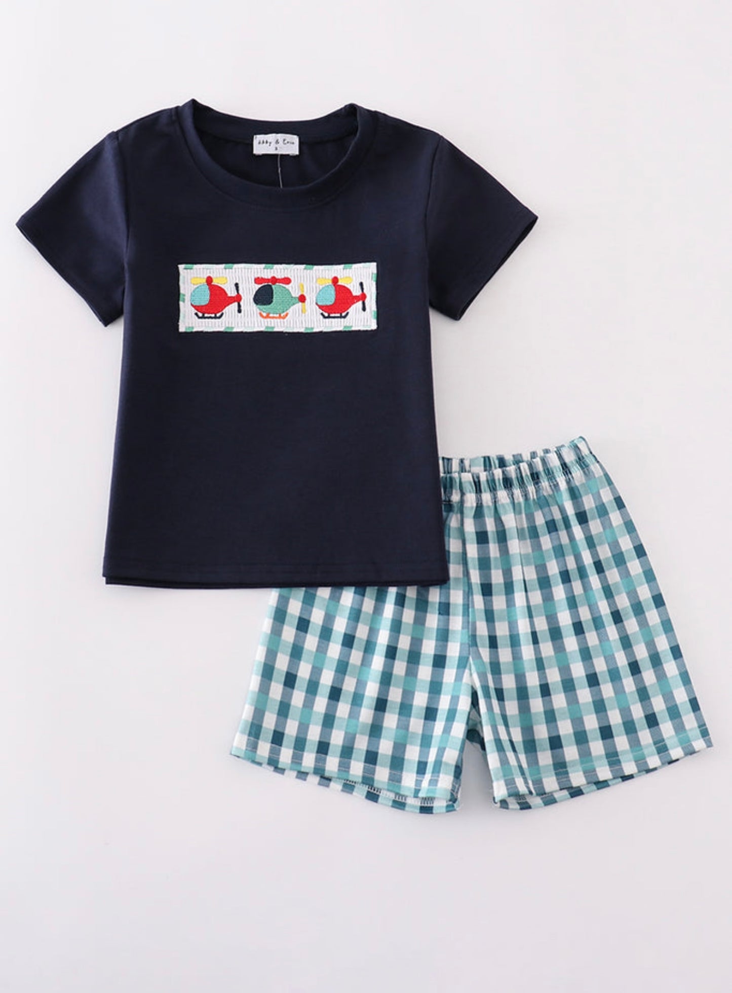 Helicopter embroidery smocked boy set