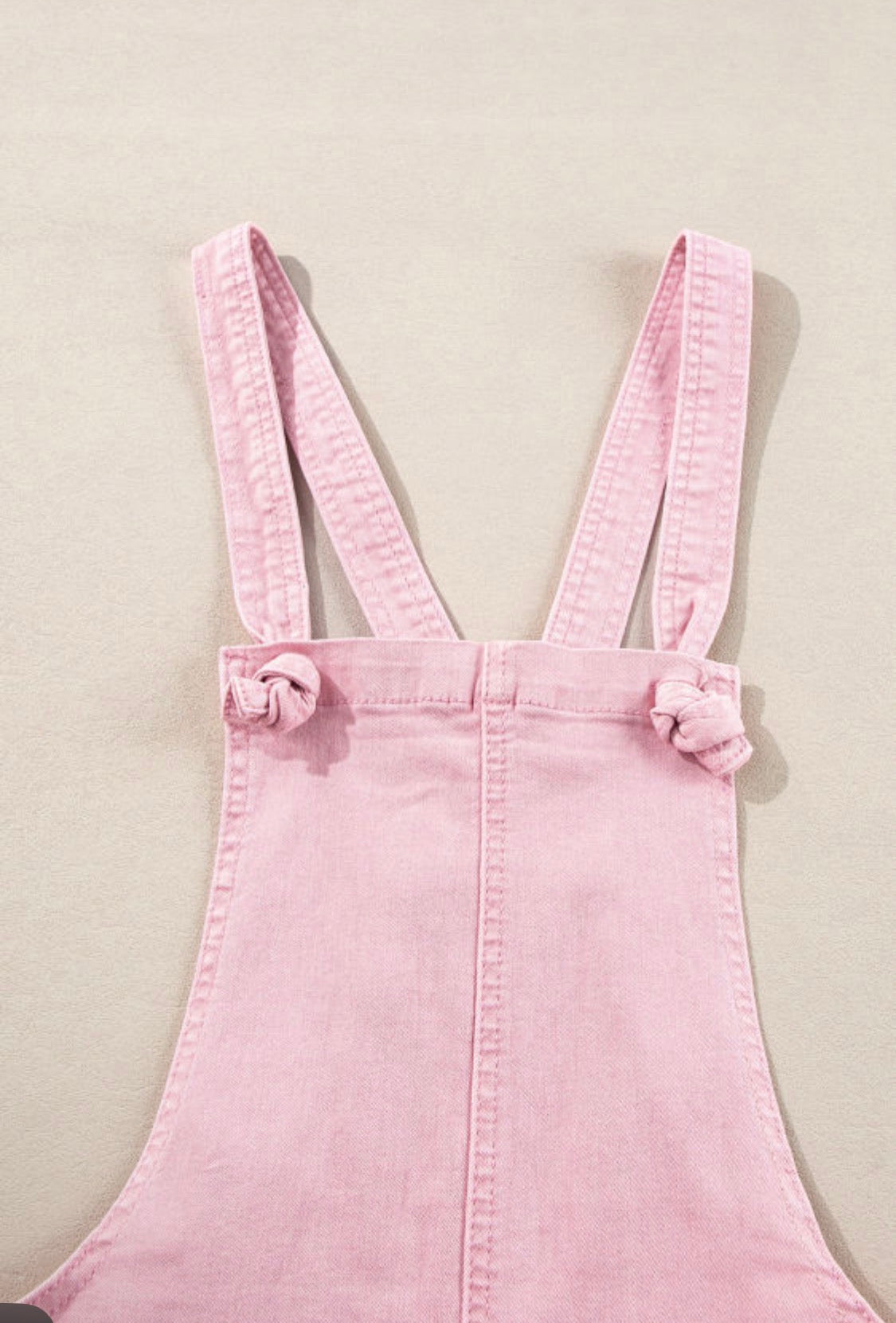 Pink knot strap denim romper with pockets