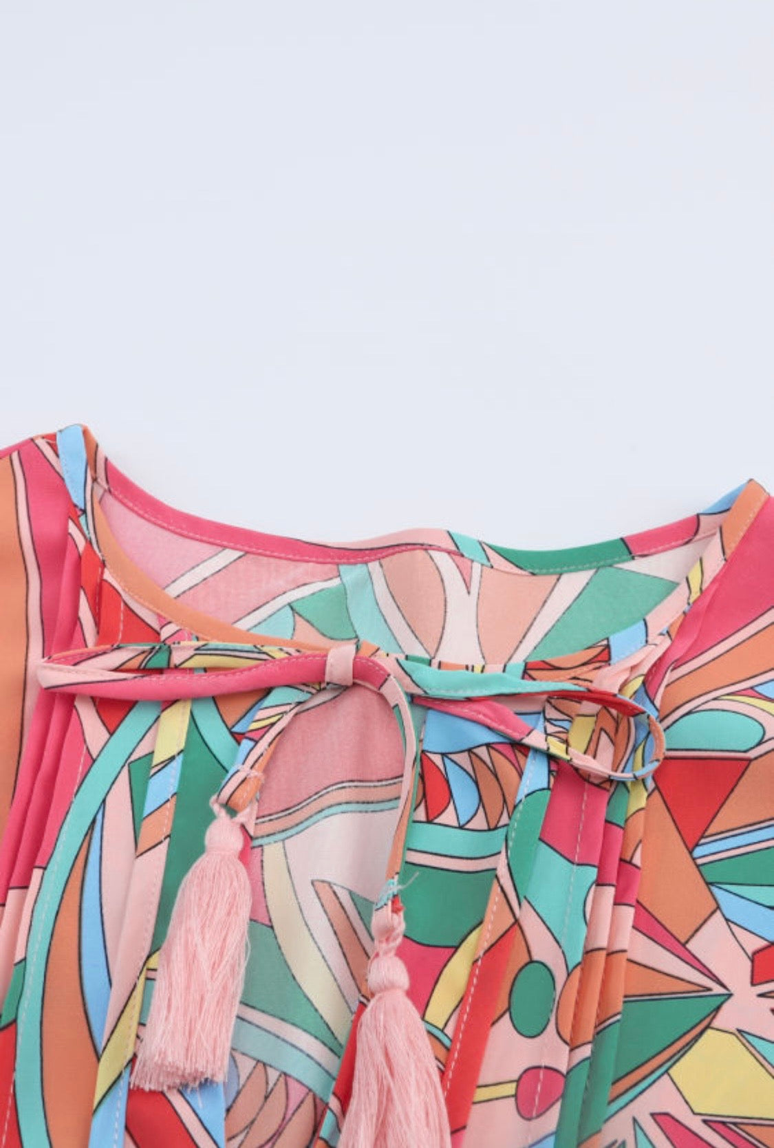 Boho Abstract Pattern V Neck Flowy Blouse