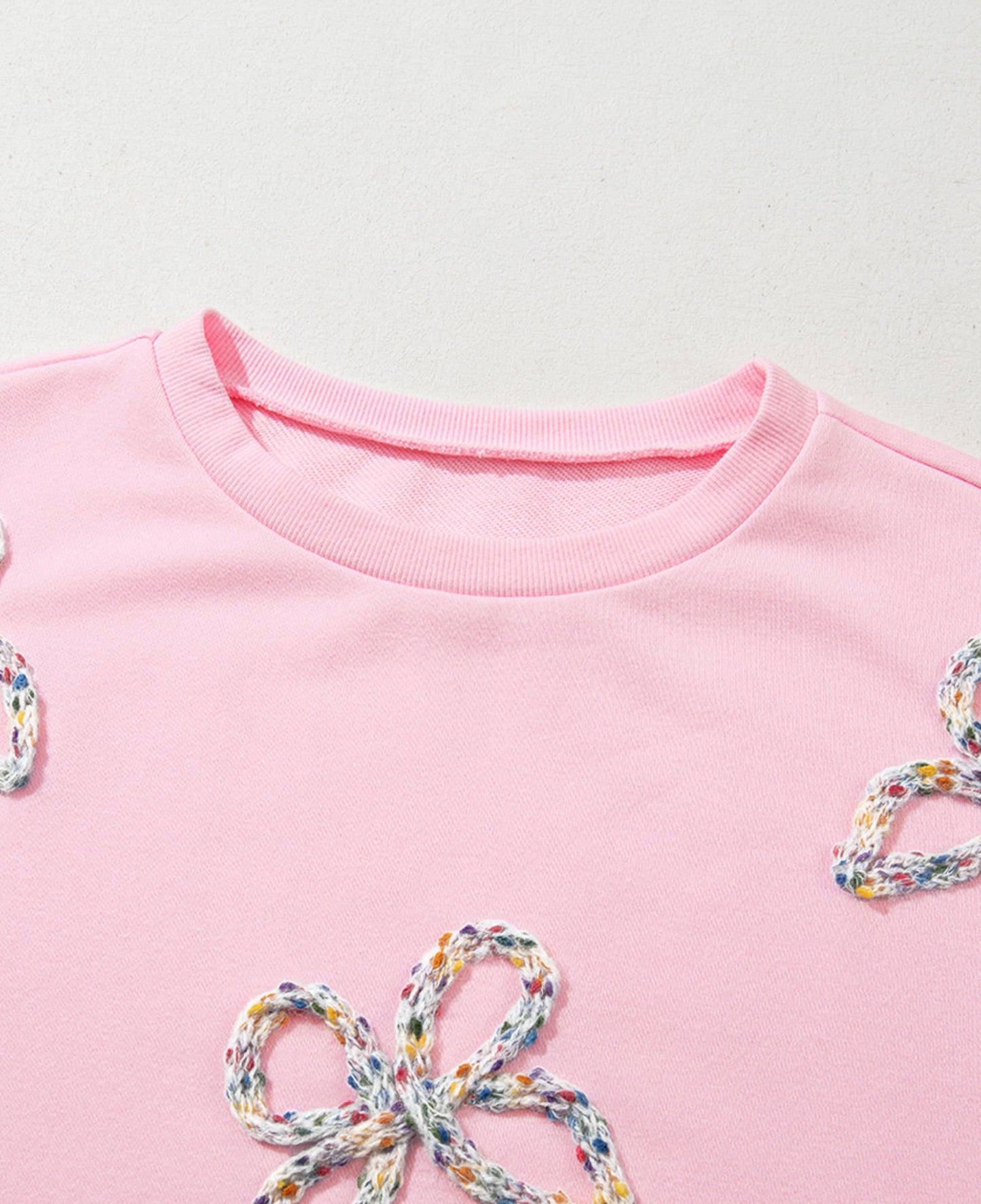 Light pink embroidered bow oversized pullover