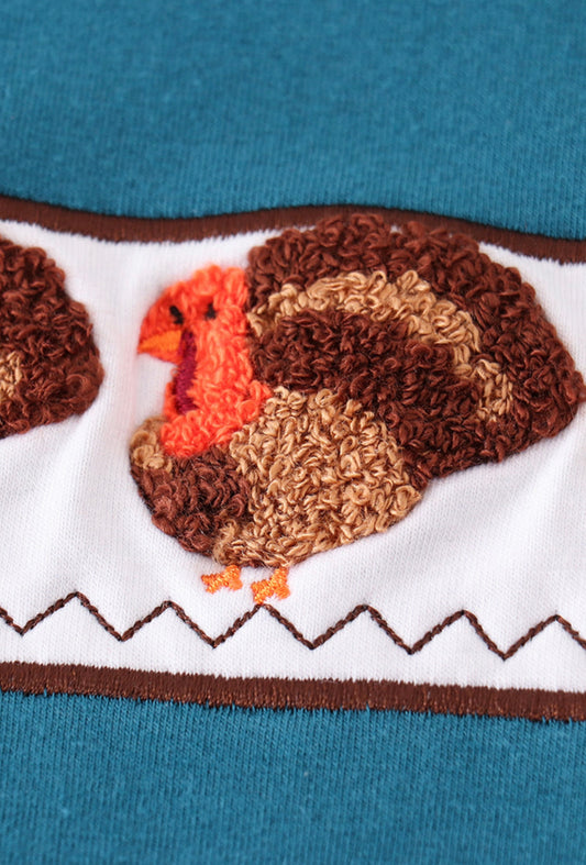 Plaid turkey French knot boy set