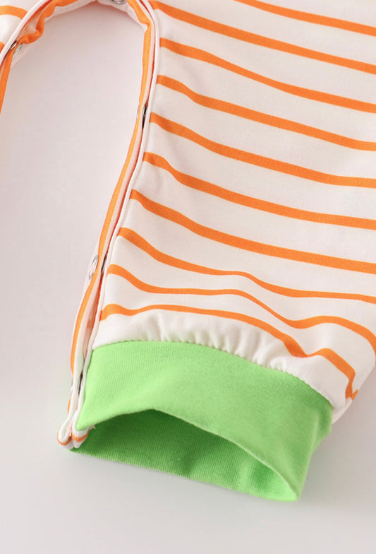 Green Halloween cat embroidery romper