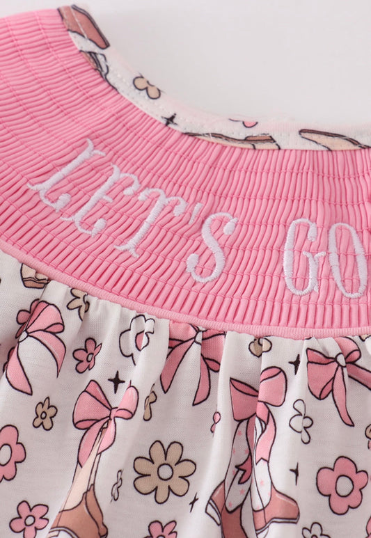 Let’s go girls boot smocked shorts set