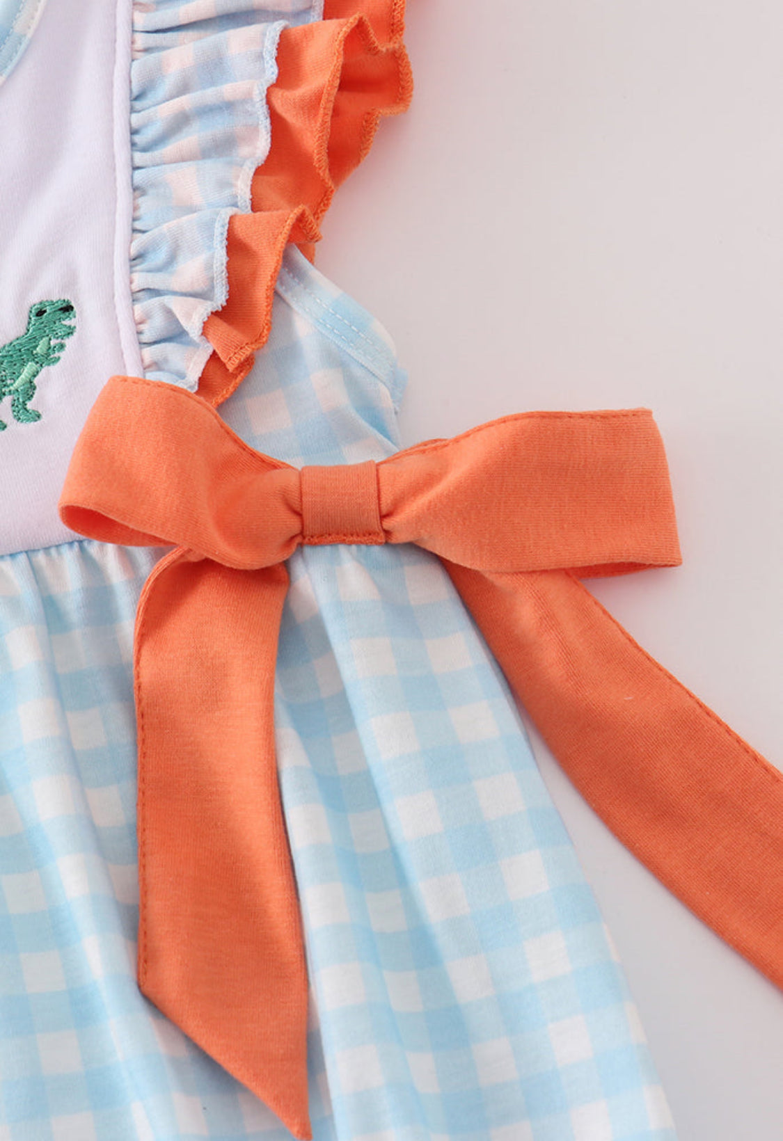 Dinosaur embroidery ruffle gingham girl bubble