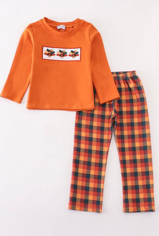 Turkey embroidery plaid boy set