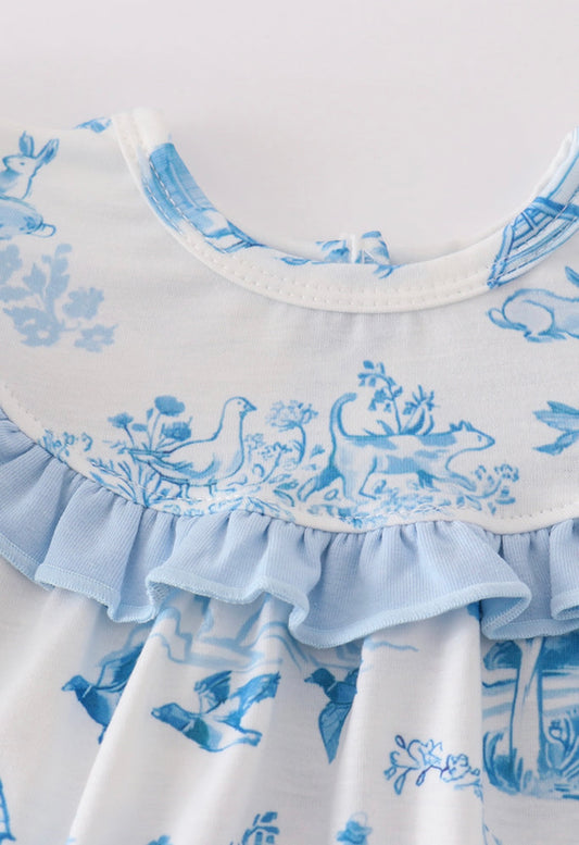 Farm print bloomer girl set