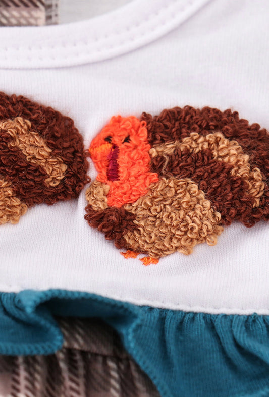 Plaid turkey french knot girl romper