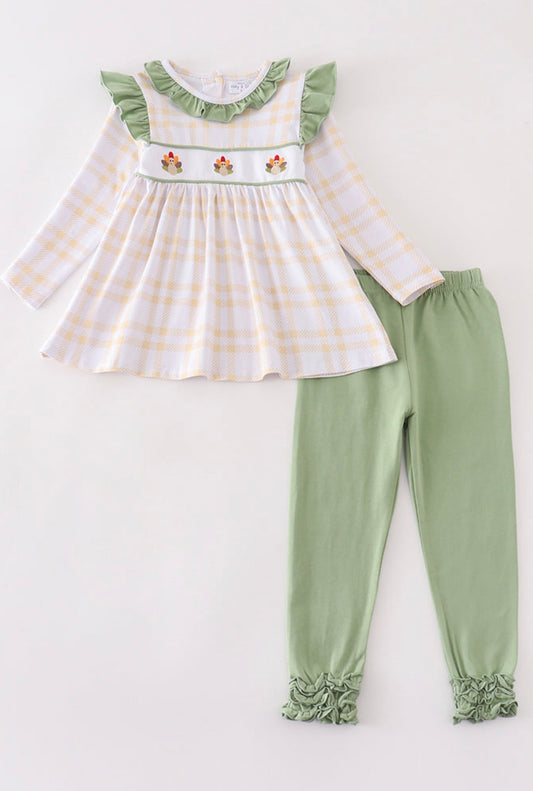 Turkey embroidery plaid girl set