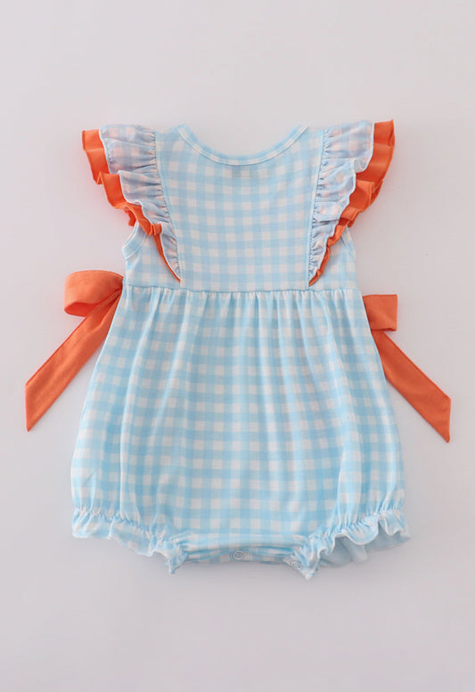 Dinosaur embroidery ruffle gingham girl bubble