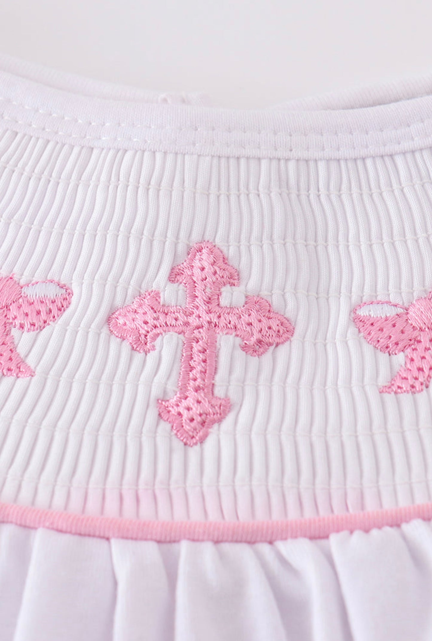 Pink cross embroidery smocked bubble