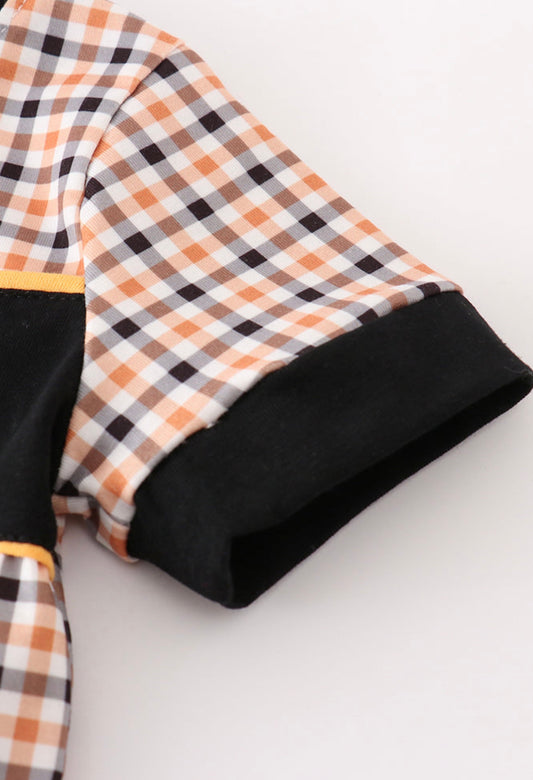 Halloween ghost embroidery plaid boy romper