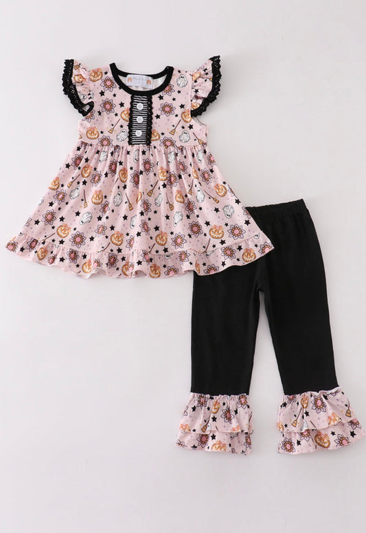 Pink Halloween girl pants set