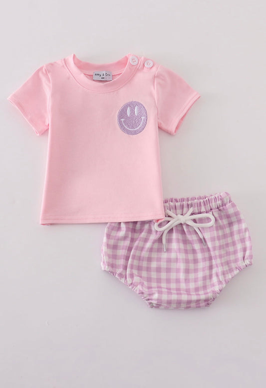 Smile gingham girl bloomer set
