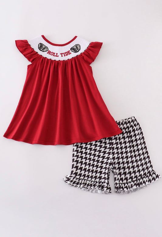Alabama embroidery smocked shorts set