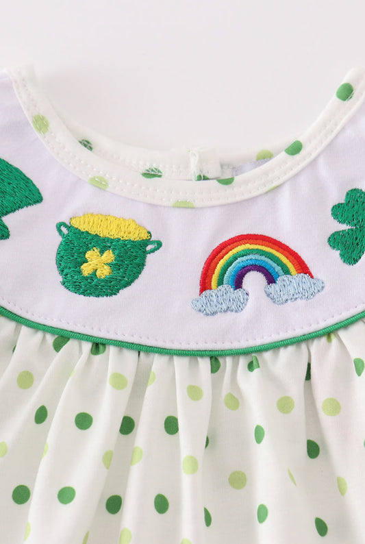 Lucky clover embroidery girl bloomer set
