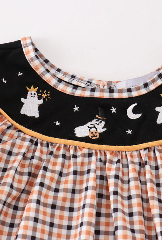 Halloween ghost embroidery paid girl set