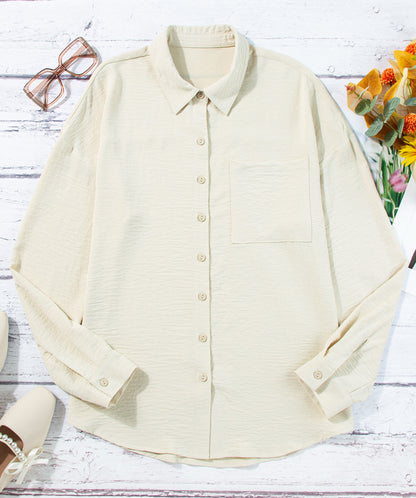 Beige pure color patch pocket shirt