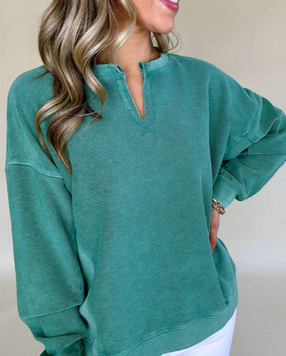 Solid color notched neck sweatshirt
