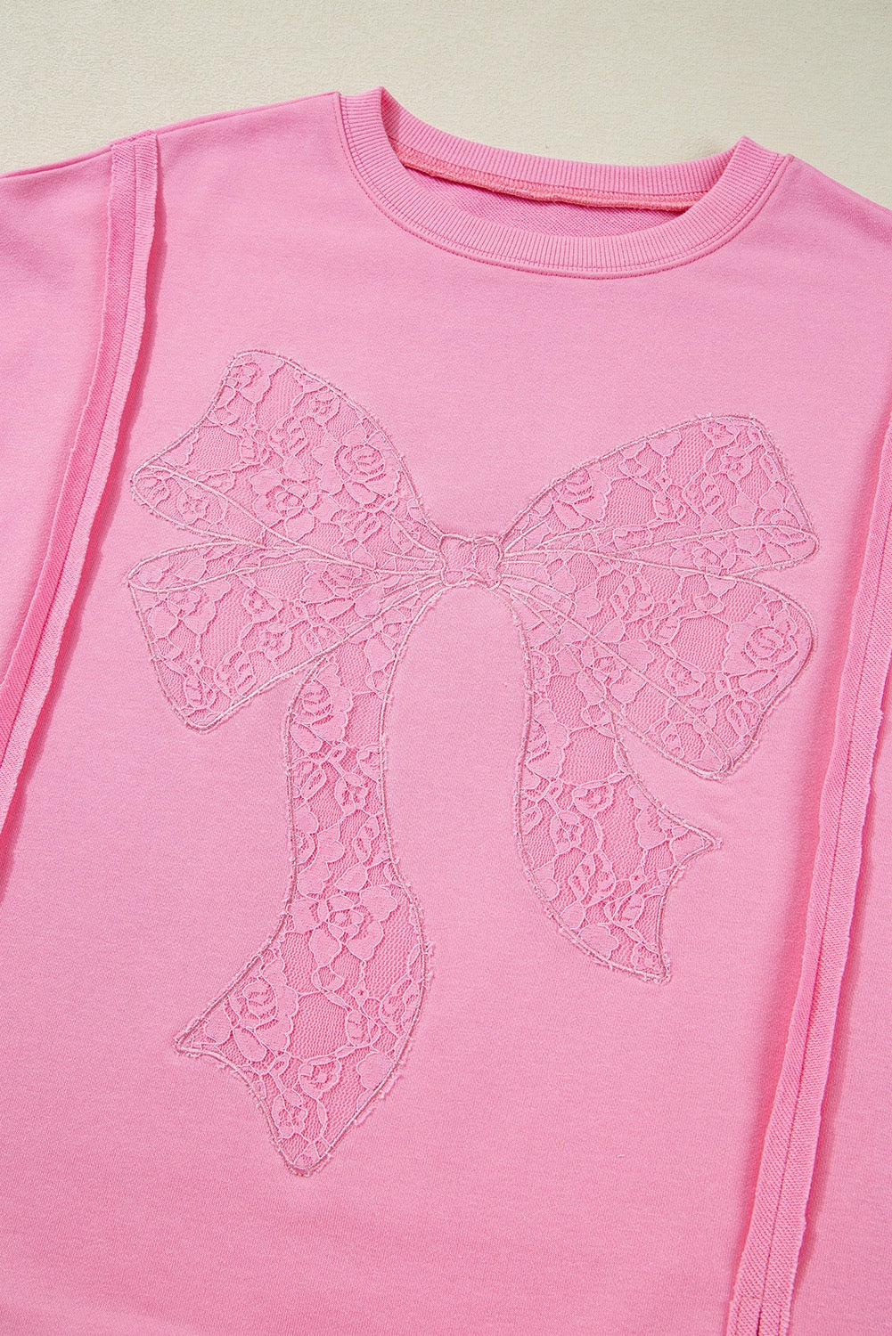 Lace insert bow embroidered sweatshirt