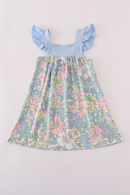 Blue floral print ruffle dress